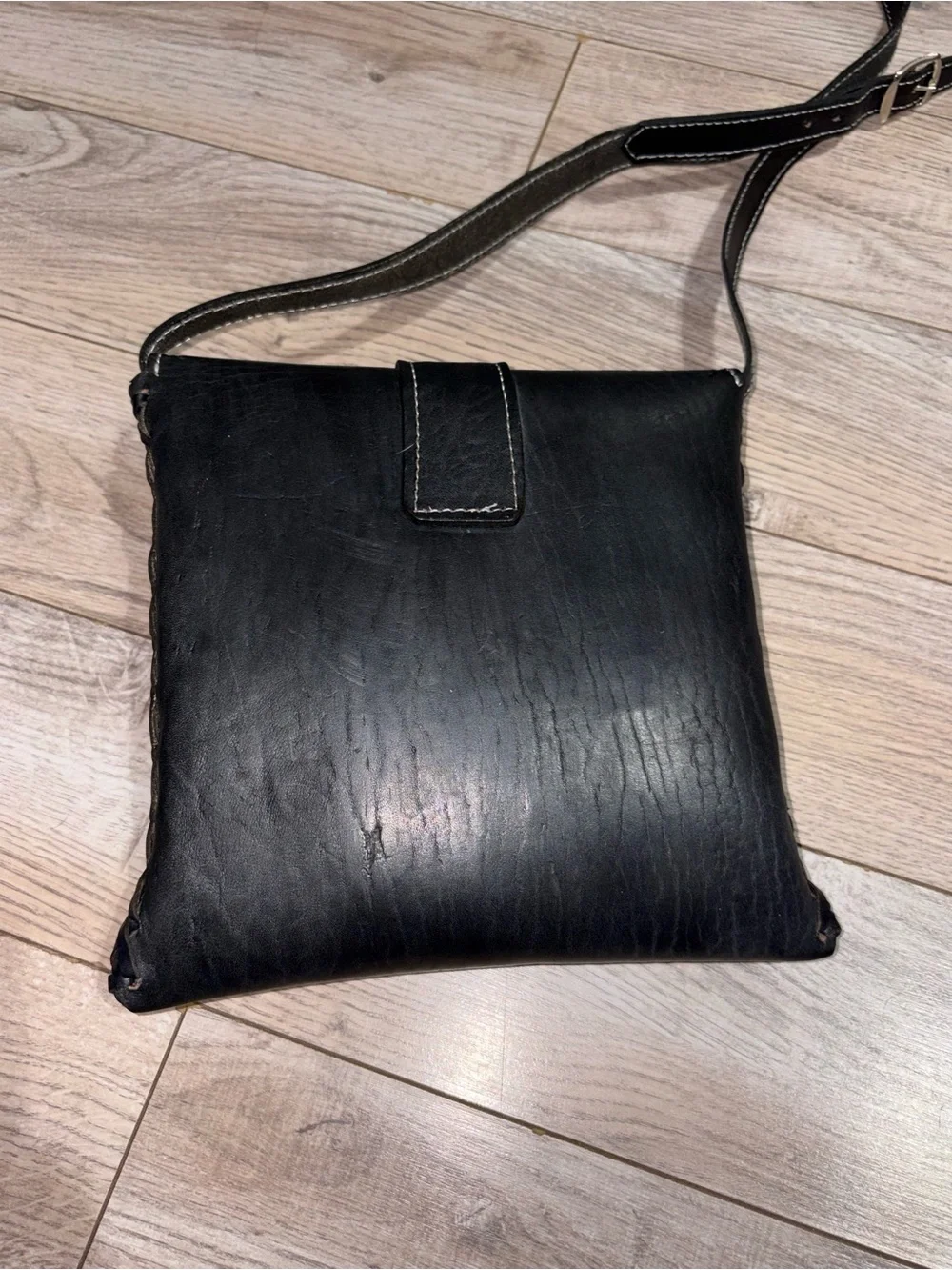 Classic Black Leather Buckle Crossbody - Picture 2 of 11